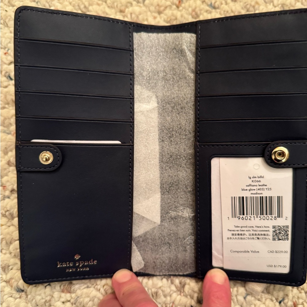 NWT Kate Spade Madison Blue Glow Large Leather Bifold Wallet - style K1366 - Picture 3 of 5
